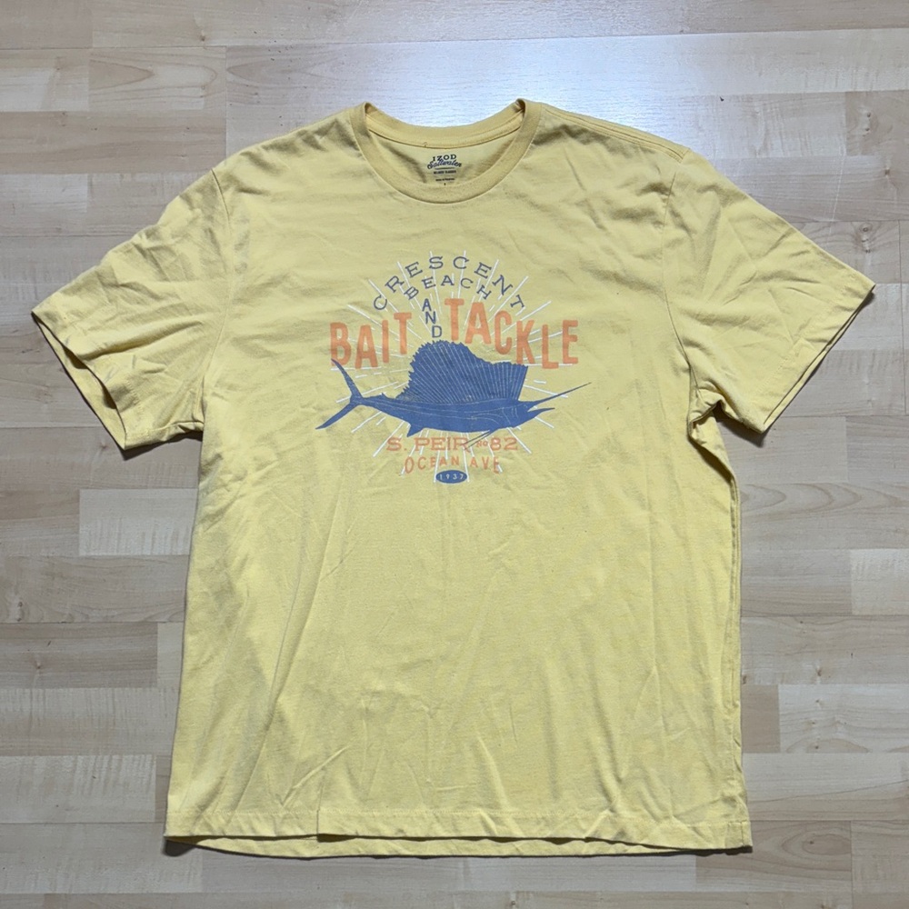 Izod Yellow Crescent Beach Graphic Tee